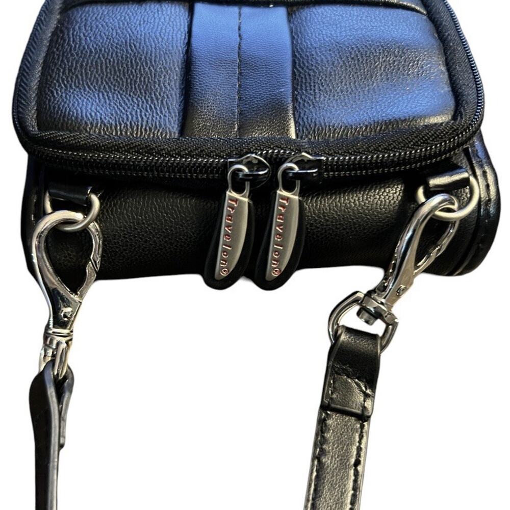 Travelon Leather Crossbody Purse Black Credit Card Belt Loop Boarding Pass Slot - Picture 9 of 16